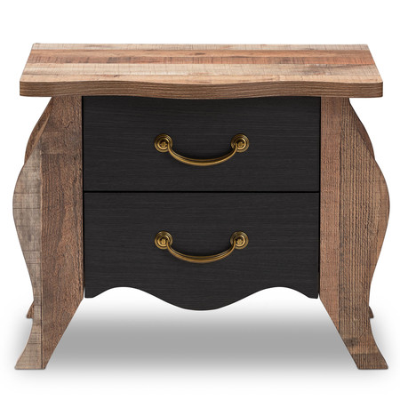 Baxton Studio Romilly Black and Oak-Finished Wood 2-Drawer Nightstand 146-8175